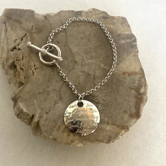 Sterling Silver 925 Engraved Joy Alegria Joie Gioja Rolo Chain Bracelet 7.25" - Picture 2 of 16